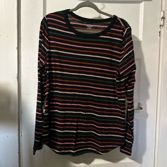 NWT! Madewell Whisper Cotton Rib-Crewneck Long-Sleeve Tee in Ryley Stripe XL - Picture 8 of 16